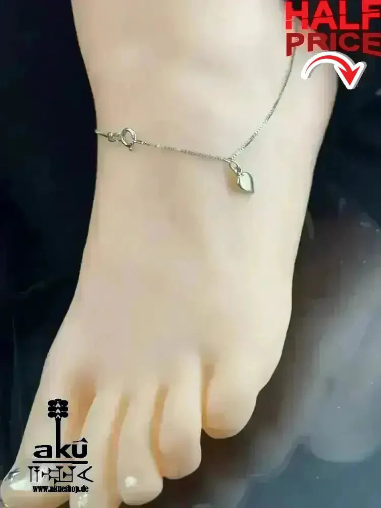 Vintage Herz Fußkette, 925er bicolor Silber, teilvergoldet, Valentinstag Geschenk LIEBE trend - AkueShop