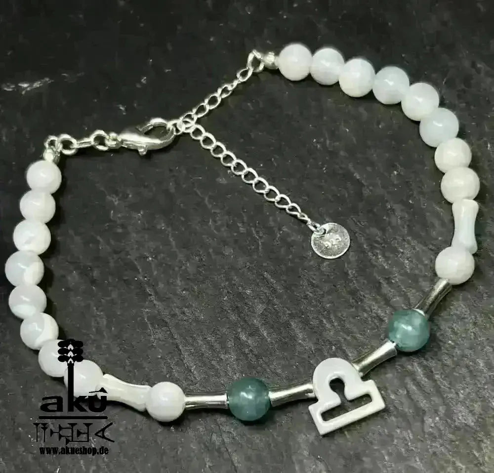 Waage Schmuckset 925er silber natürlichen Edelsteinen, Sternzeichen, Aquamarin und Perlmutt, Chakren, Reiki - Meditationsenergie Handgefertigt - AkueShop