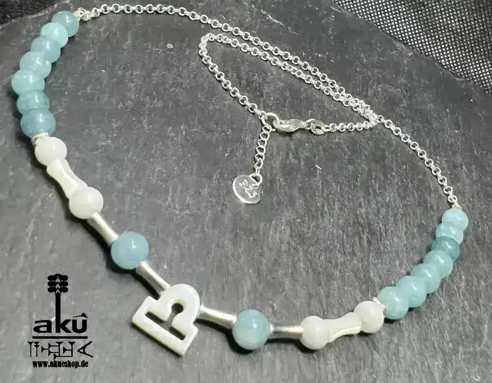 Waage Schmuckset 925er silber natürlichen Edelsteinen, Sternzeichen, Aquamarin und Perlmutt, Chakren, Reiki - Meditationsenergie Handgefertigt - AkueShop