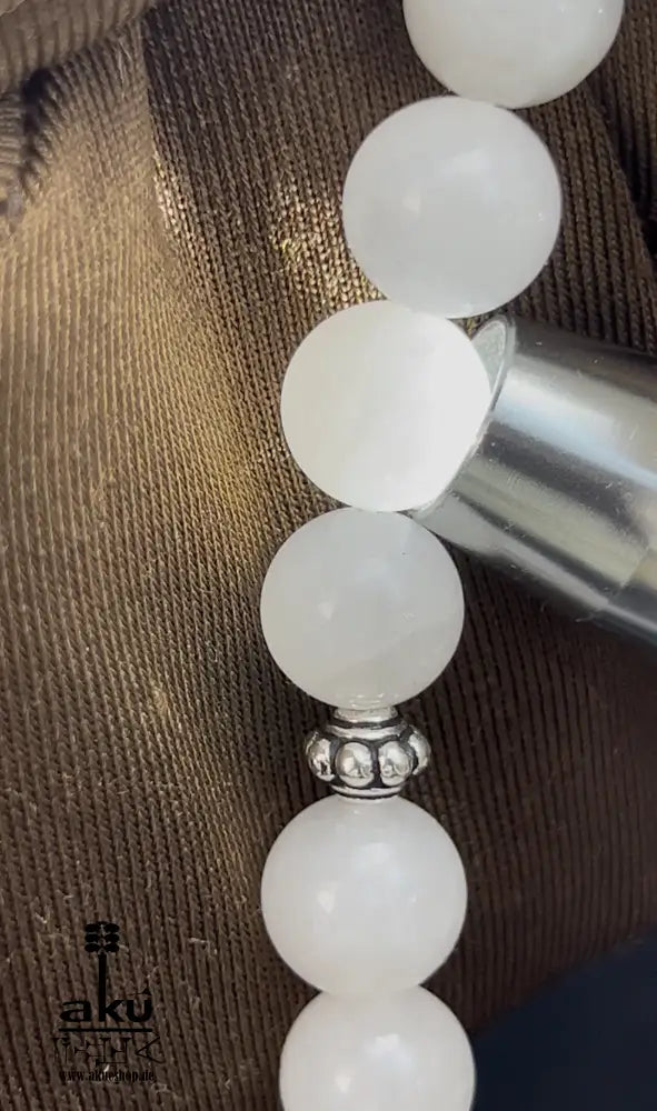 Weiße Jade Tasbih 925er Sterlingsilbere Quaste Elegant & Friedvoll Sibaha, AkueShop, islamische tesbih, muslimische misbaha, filigran silber