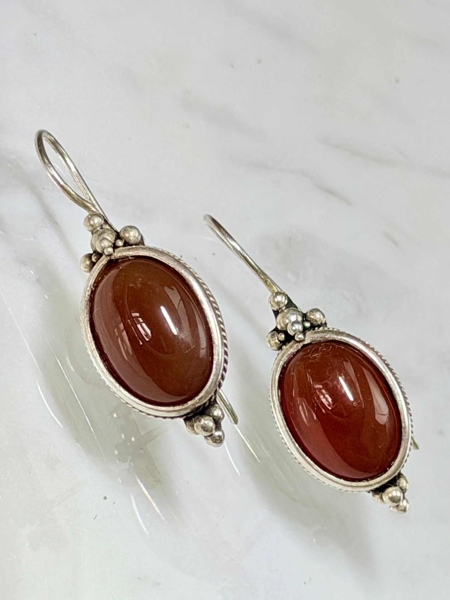 Vintage Ohrringe mit roten Achat Edelsteinen, 925er Silber