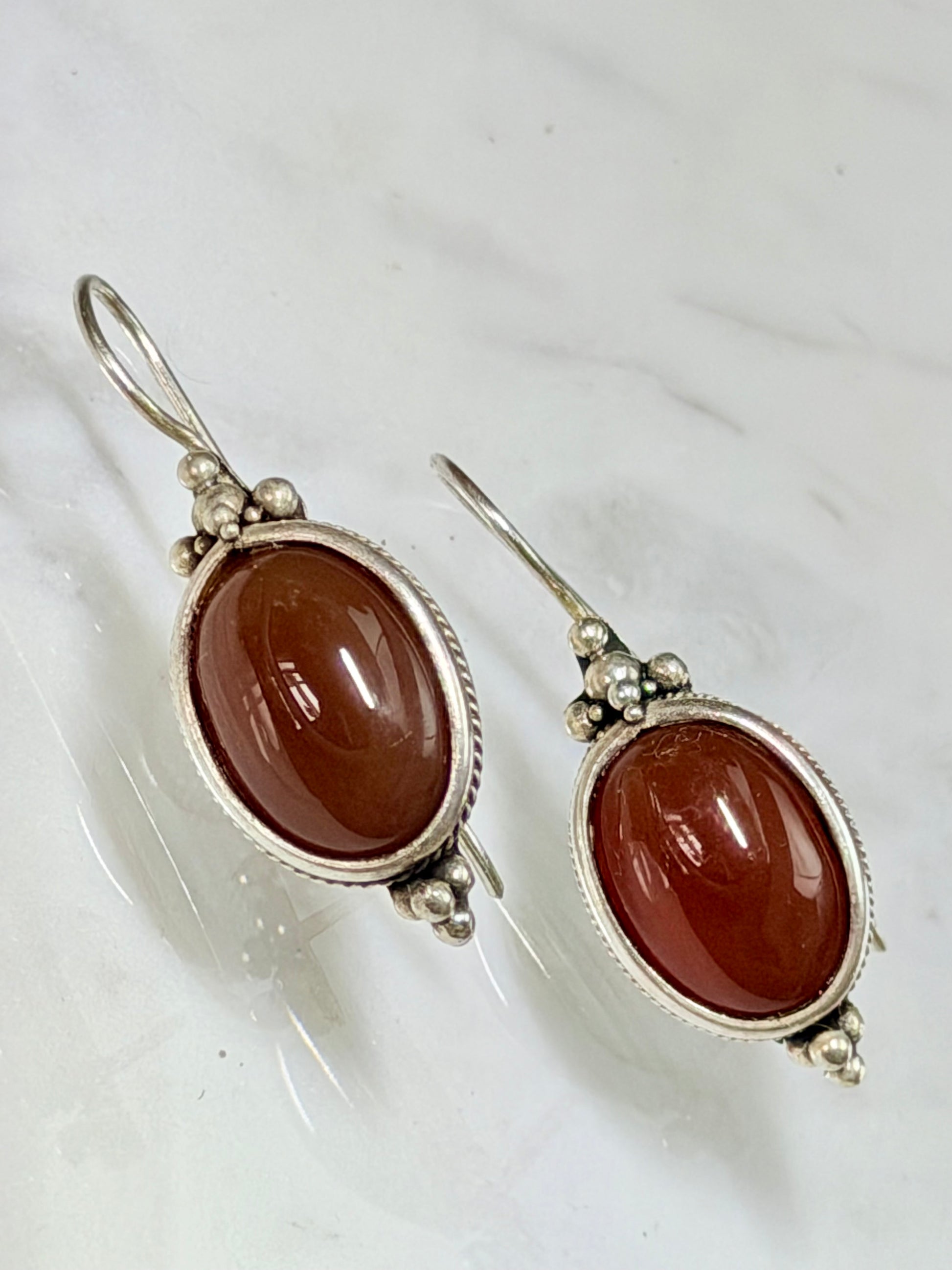 Vintage Ohrringe mit roten Achat Edelsteinen, 925er Silber