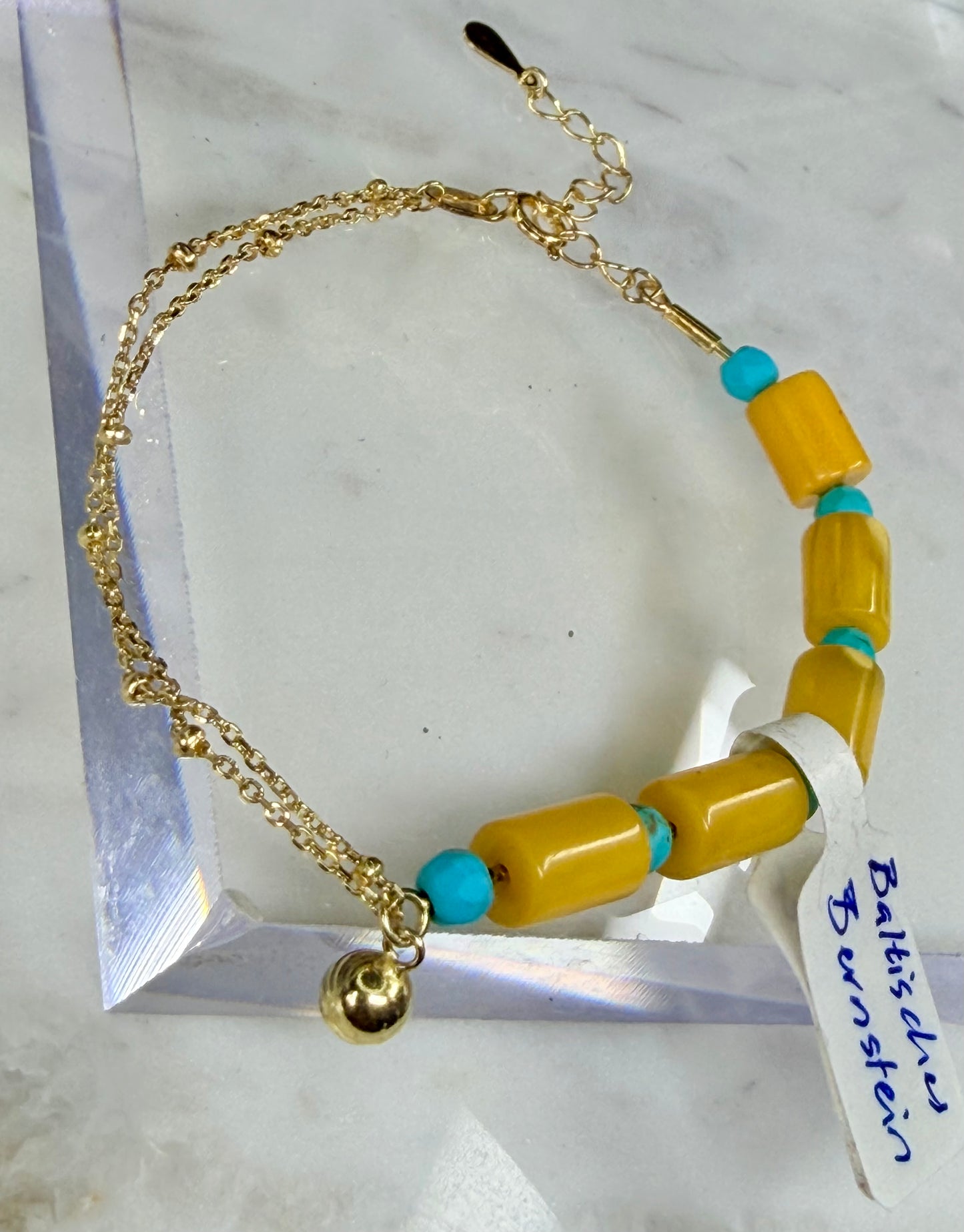 Bernstein Gold 18k plattiertes Armband, mit Türkis, natuerliche Steine Schmuck