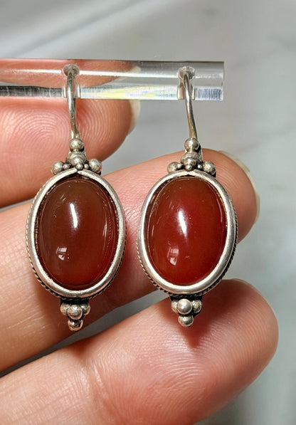 Vintage Ohrringe mit roten Achat Edelsteinen, 925er Silber