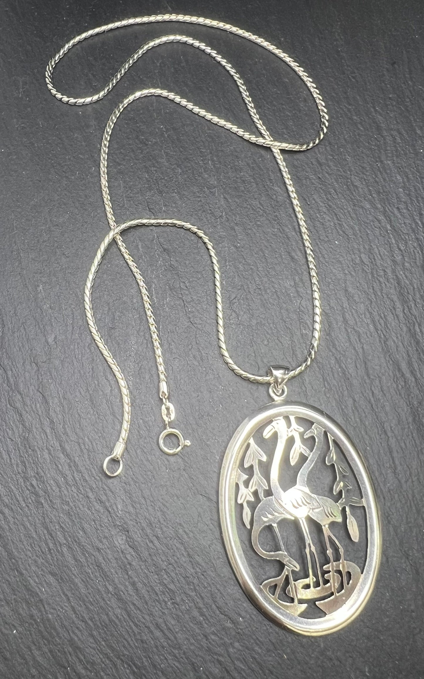 Drei Störche Halskette Vintage 800er Silber Familie Geschenke Handarbeit Halskette