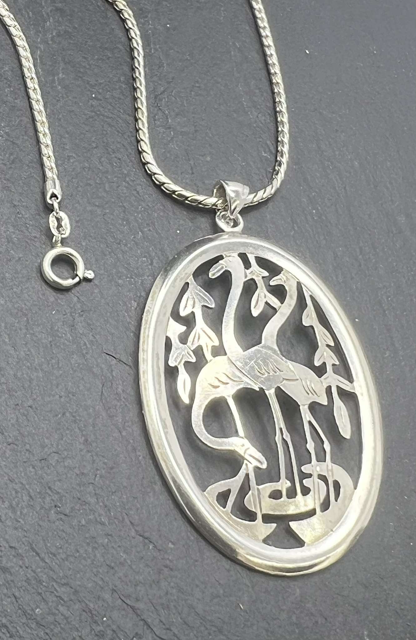 Drei Störche Halskette Vintage 800er Silber Familie Geschenke Handarbeit Halskette