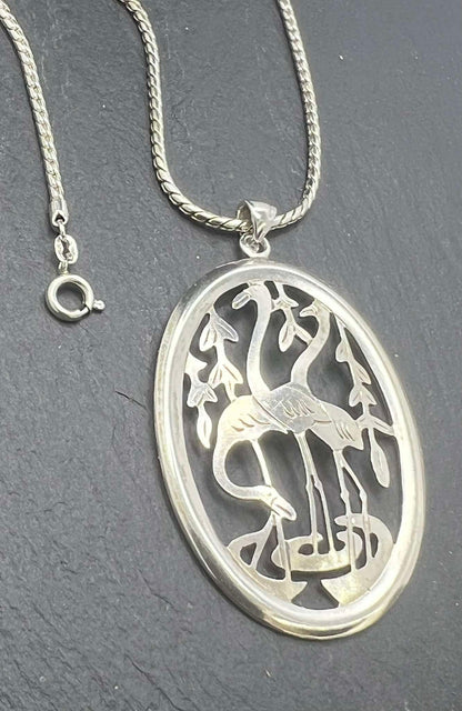 Drei Störche Halskette Vintage 800er Silber Familie Geschenke Handarbeit Halskette
