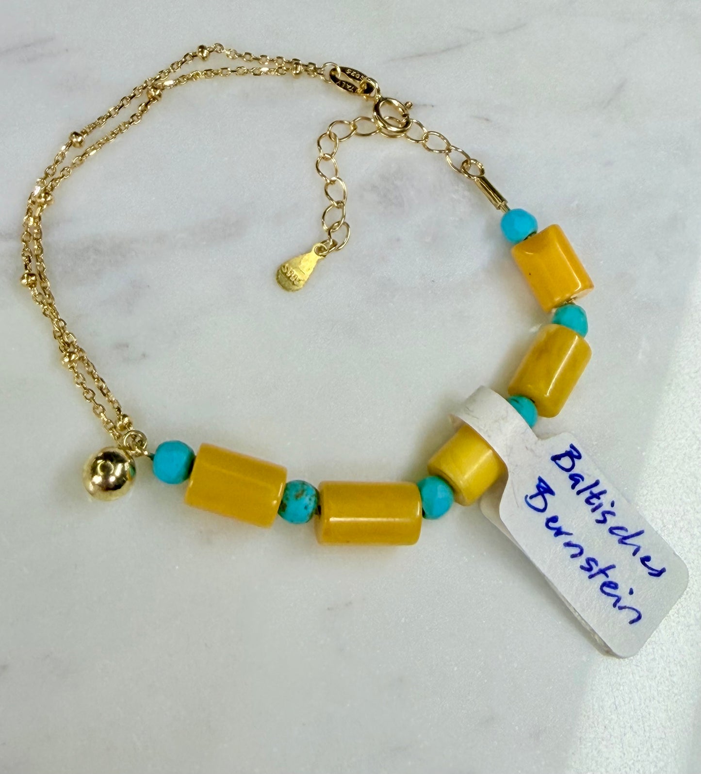 Bernstein Gold 18k plattiertes Armband, mit Türkis, natuerliche Steine Schmuck