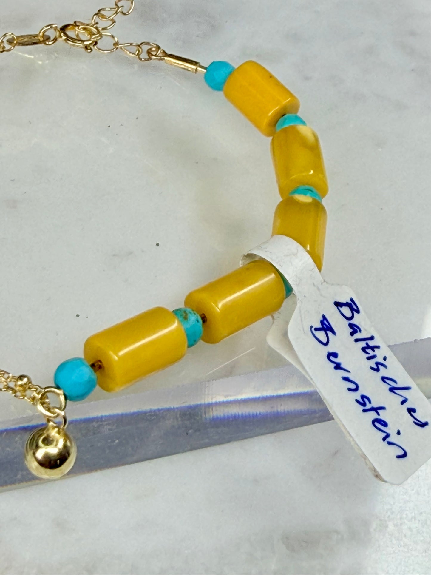 Bernstein Gold 18k plattiertes Armband, mit Türkis, natuerliche Steine Schmuck
