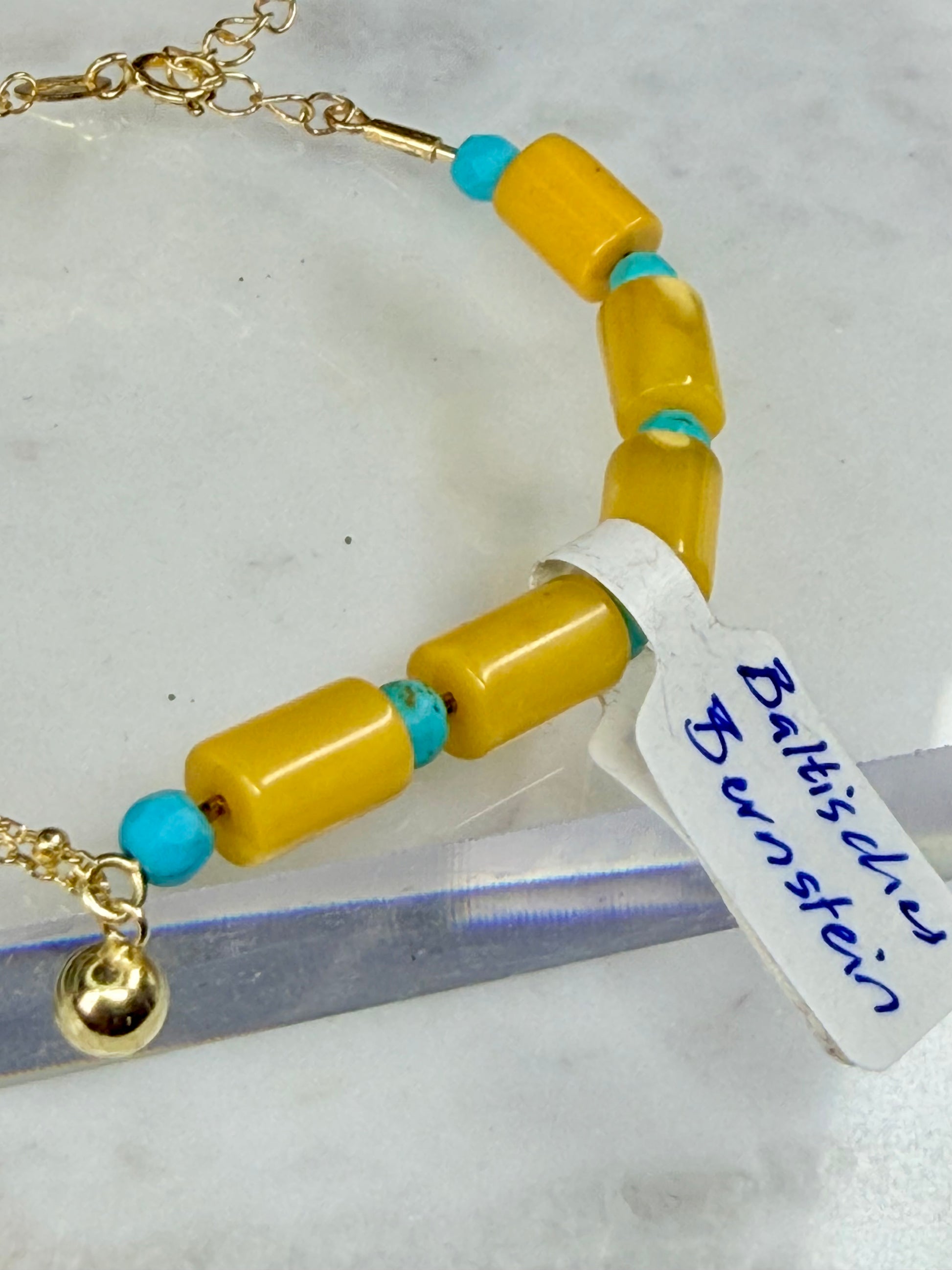 Bernstein Gold 18k plattiertes Armband, mit Türkis, natuerliche Steine Schmuck