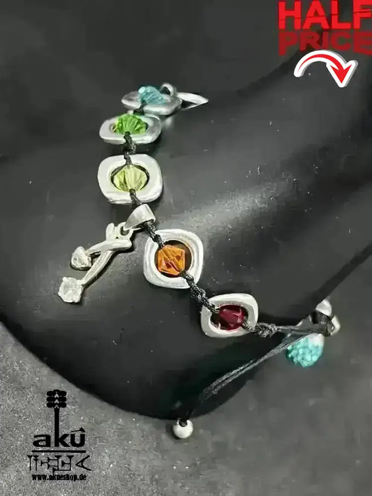 7 Chakras Kristalle Armband ,einstellbares Macreme Band, 925er Silber - AkueShop