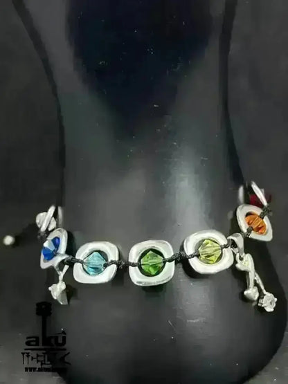 7 Chakras Kristalle Armband ,einstellbares Macreme Band, 925er Silber - AkueShop