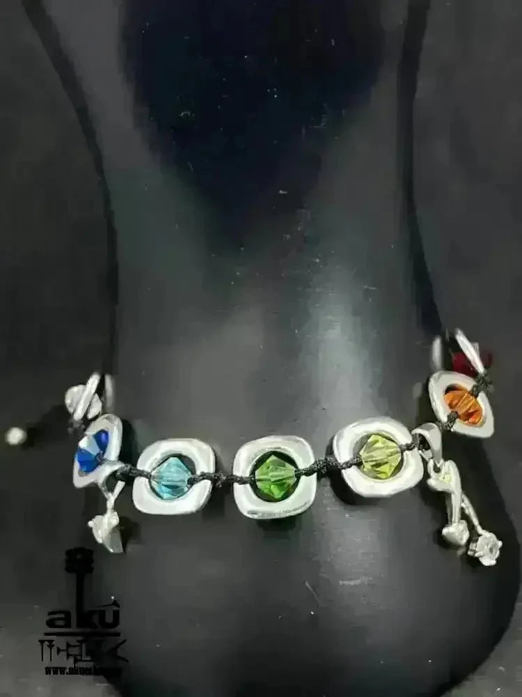 7 Chakras Kristalle Armband ,einstellbares Macreme Band, 925er Silber - AkueShop