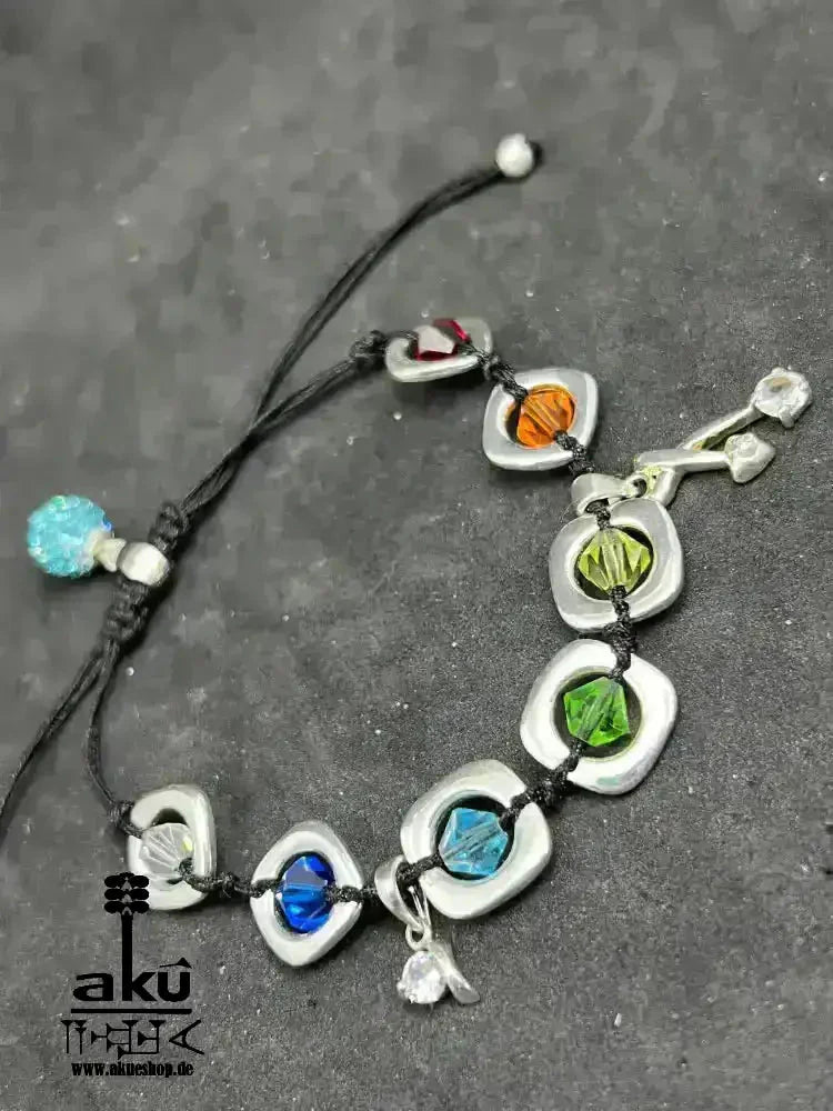 7 Chakras Kristalle Armband ,einstellbares Macreme Band, 925er Silber - AkueShop