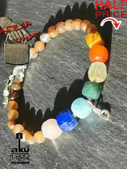 7 Chakren Armband aus 925er Silber, natürliche Edelsteine, Buchstabe Anhänger - AkueShop