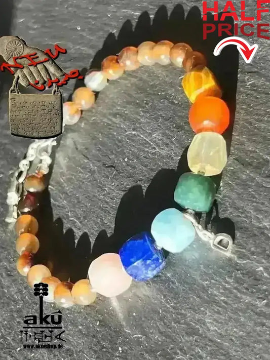 7 Chakren Armband aus 925er Silber, natürliche Edelsteine, Buchstabe Anhänger - AkueShop