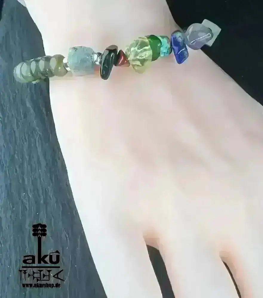 7 Chakren Armband, natürliche Labradorit Edelsteine, Meditationsenergie, 925er Silber - AkueShop