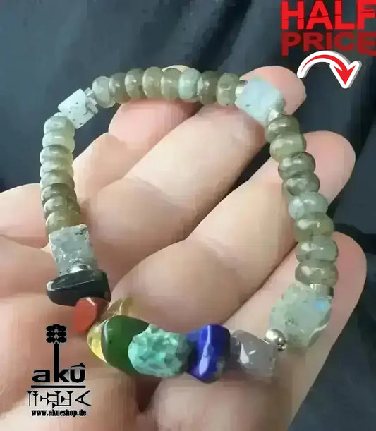 7 Chakren Armband, natürliche Labradorit Edelsteine, Meditationsenergie, 925er Silber - AkueShop
