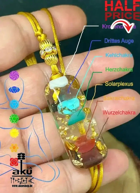 7Chakras Halskette Edelstein Energieanhänger Harz, Reiki - Meditationsenergie - AkueShop