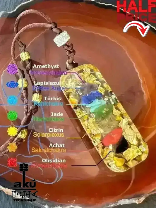 7Chakras Halskette Edelstein Gold Energieanhänger Orgonit Geometrie Harz, Reiki - Meditationsenergie - AkueShop