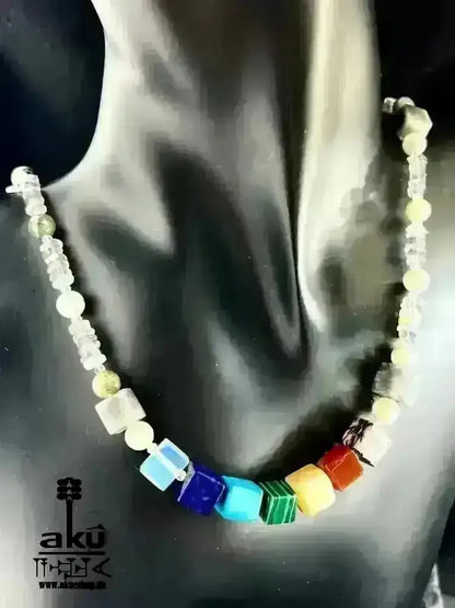 7Chakren Halskette 925er Silber, Labradorit & Falkenauge Steine, chakrenmeditationsenergie - AkueShop