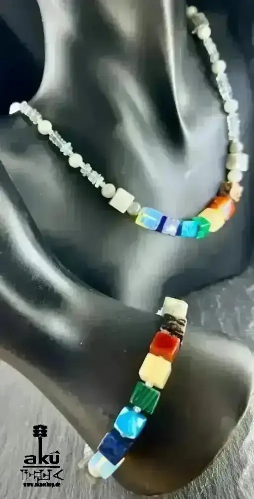 7Chakren Halskette 925er Silber, Labradorit & Falkenauge Steine, chakrenmeditationsenergie - AkueShop