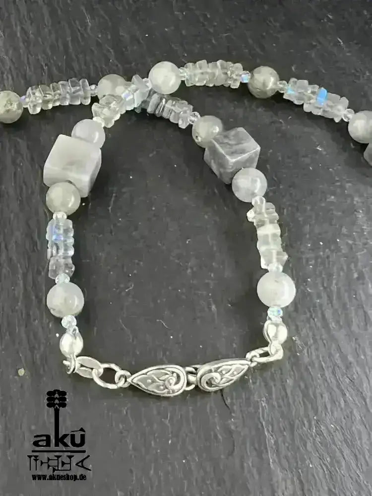 7Chakren Halskette 925er Silber, Labradorit & Falkenauge Steine, chakrenmeditationsenergie - AkueShop