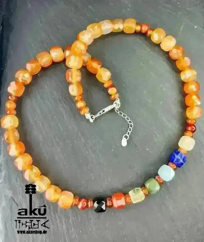 7Chakren Halskette Collier 925er Silber, natürliche Edelsteine, Karneol achat, chakrenenergie - AkueShop