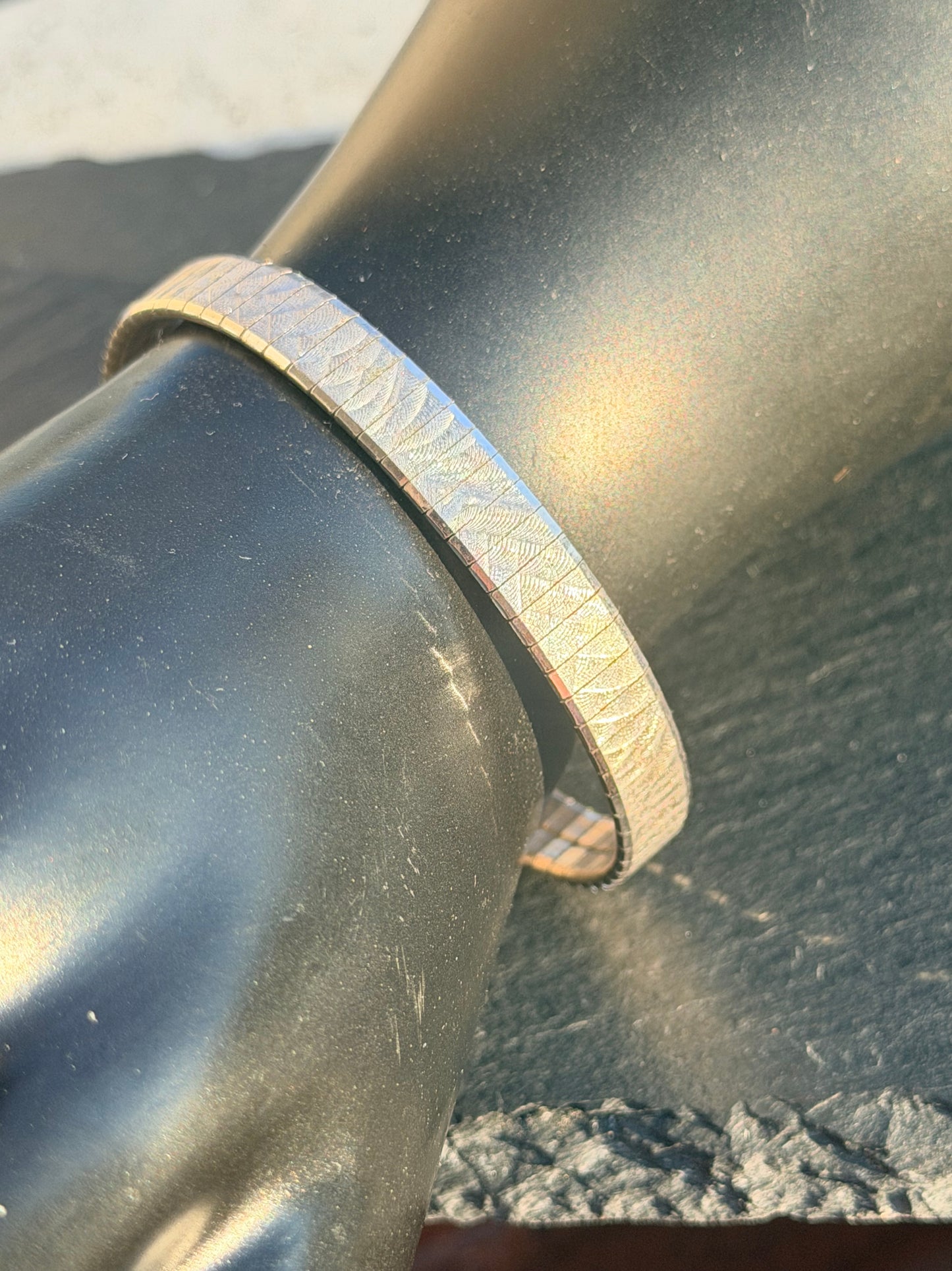1980er Vintage Streifenarmband, 835er Silber, sicherer Verschluss