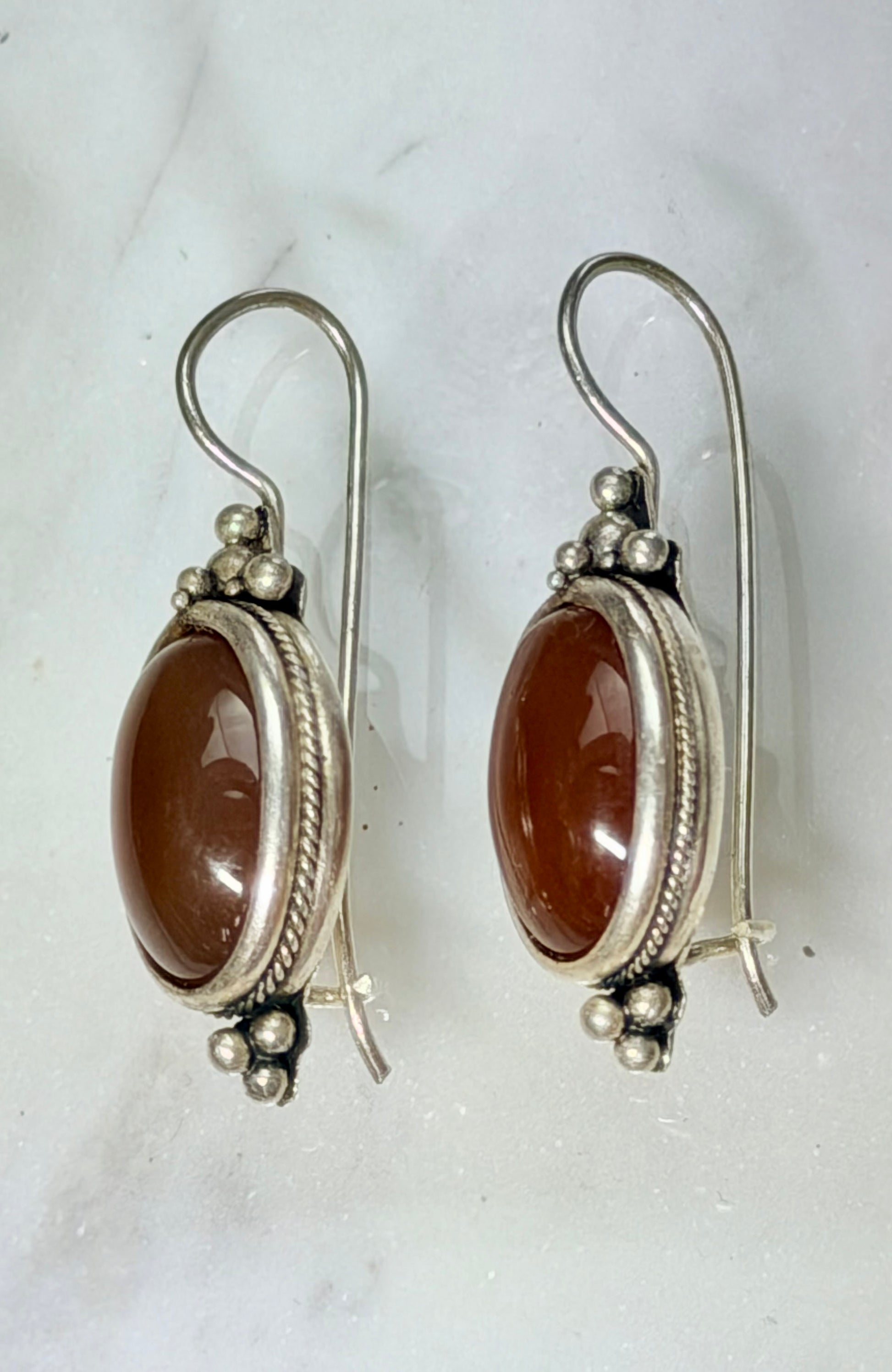 Vintage Ohrringe mit roten Achat Edelsteinen, 925er Silber