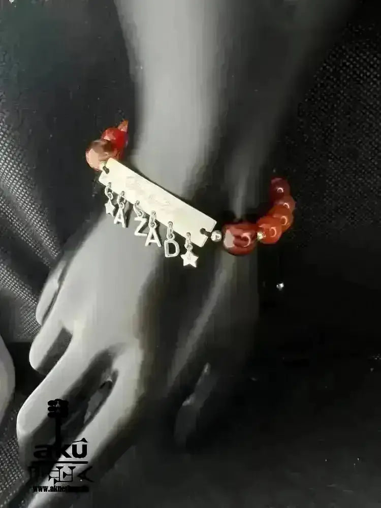 925 Silber Damen Achat Armband Buchstaben Geschenk natürliche Edelsteine islamisch, sakrale Wurzelchakren, Meditationsenergie - AkueShop