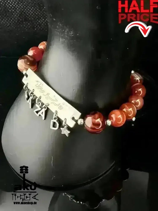 925 Silber Damen Achat Armband Buchstaben Geschenk natürliche Edelsteine islamisch, sakrale Wurzelchakren, Meditationsenergie - AkueShop