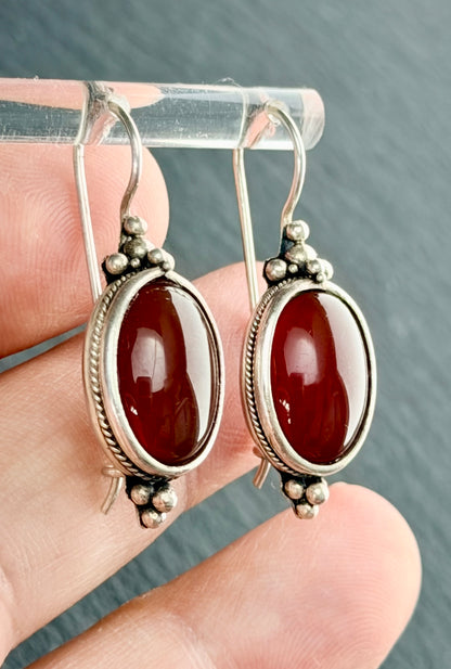 Vintage Ohrringe mit roten Achat Edelsteinen, 925er Silber