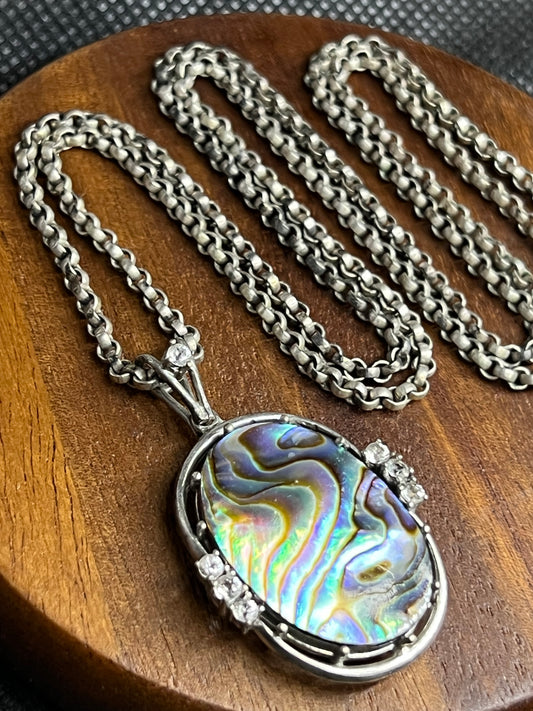 Vintage Halskette von 1970s, 835 Silber, natürlicher Abalone Anhänger