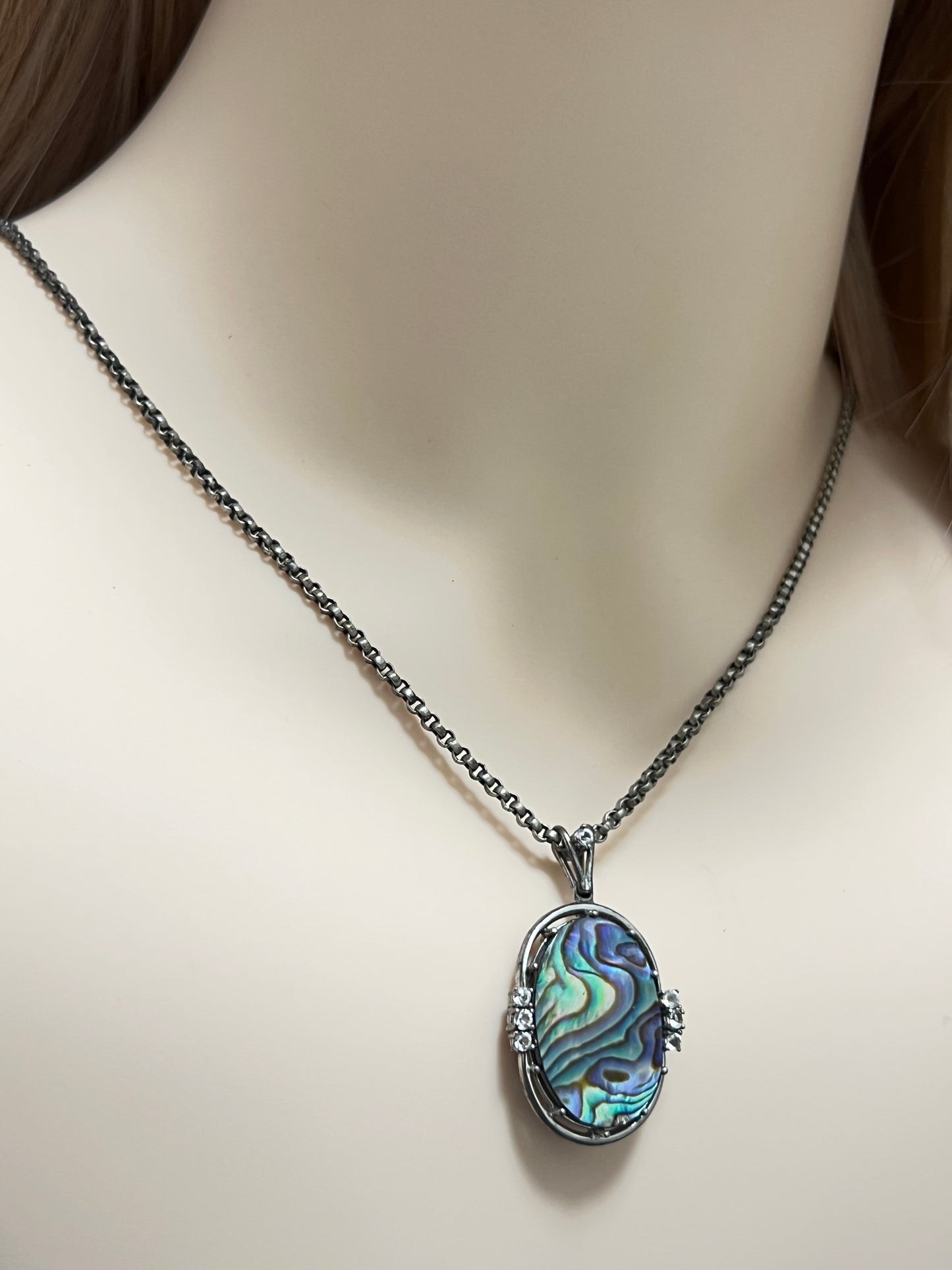 Vintage Halskette von 1970s, 835 Silber, natürlicher Abalone Anhänger