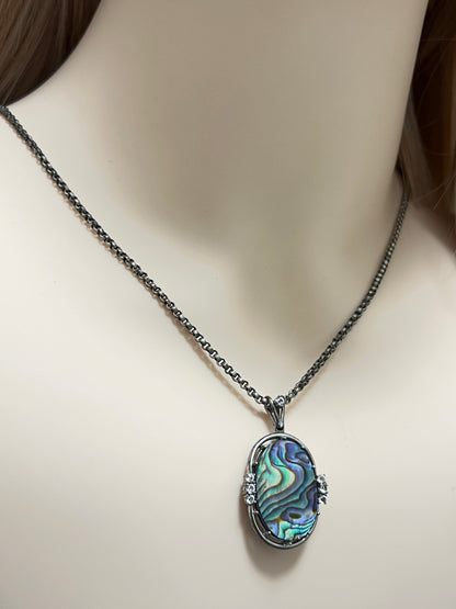 Vintage Halskette von 1970s, 835 Silber, natürlicher Abalone Anhänger