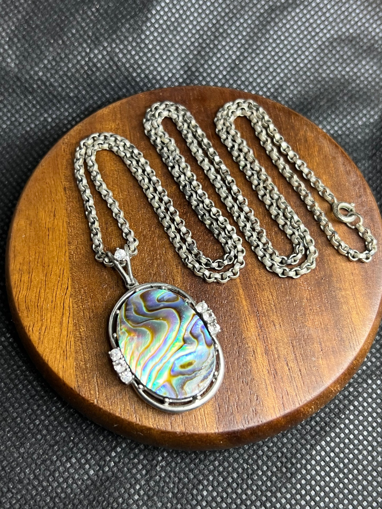 Vintage Halskette von 1970s, 835 Silber, natürlicher Abalone Anhänger