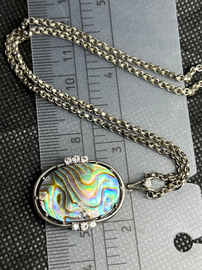 Vintage Halskette von 1970s, 835 Silber, natürlicher Abalone Anhänger