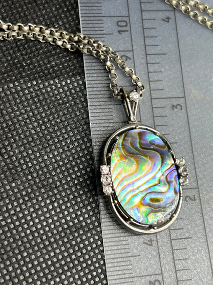 Vintage Halskette von 1970s, 835 Silber, natürlicher Abalone Anhänger.