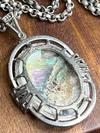 Vintage Halskette von 1970s, 835 Silber, natürlicher Abalone Anhänger, ruckseite