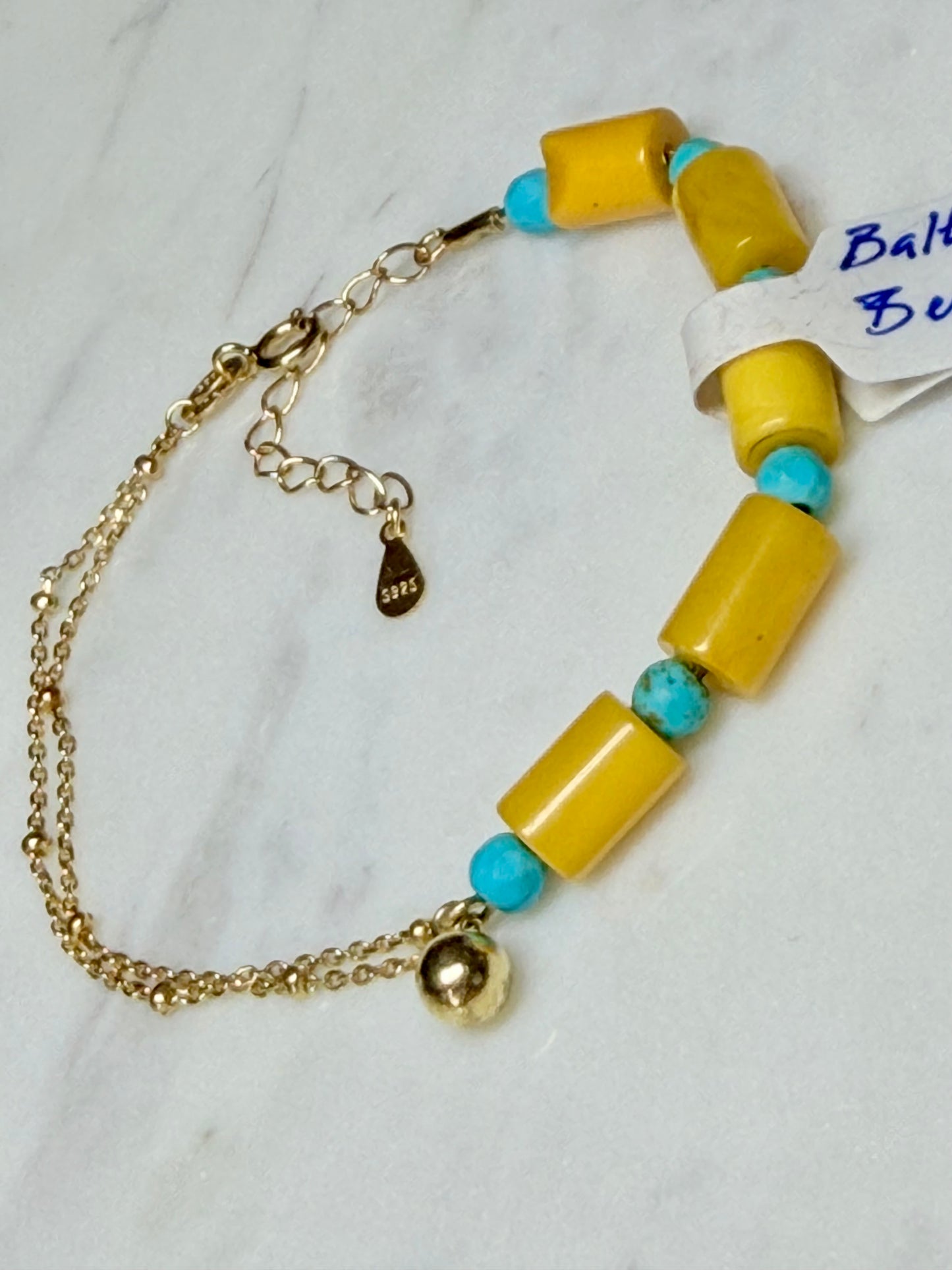 Bernstein Gold 18k plattiertes Armband, mit Türkis, natuerliche Steine Schmuck