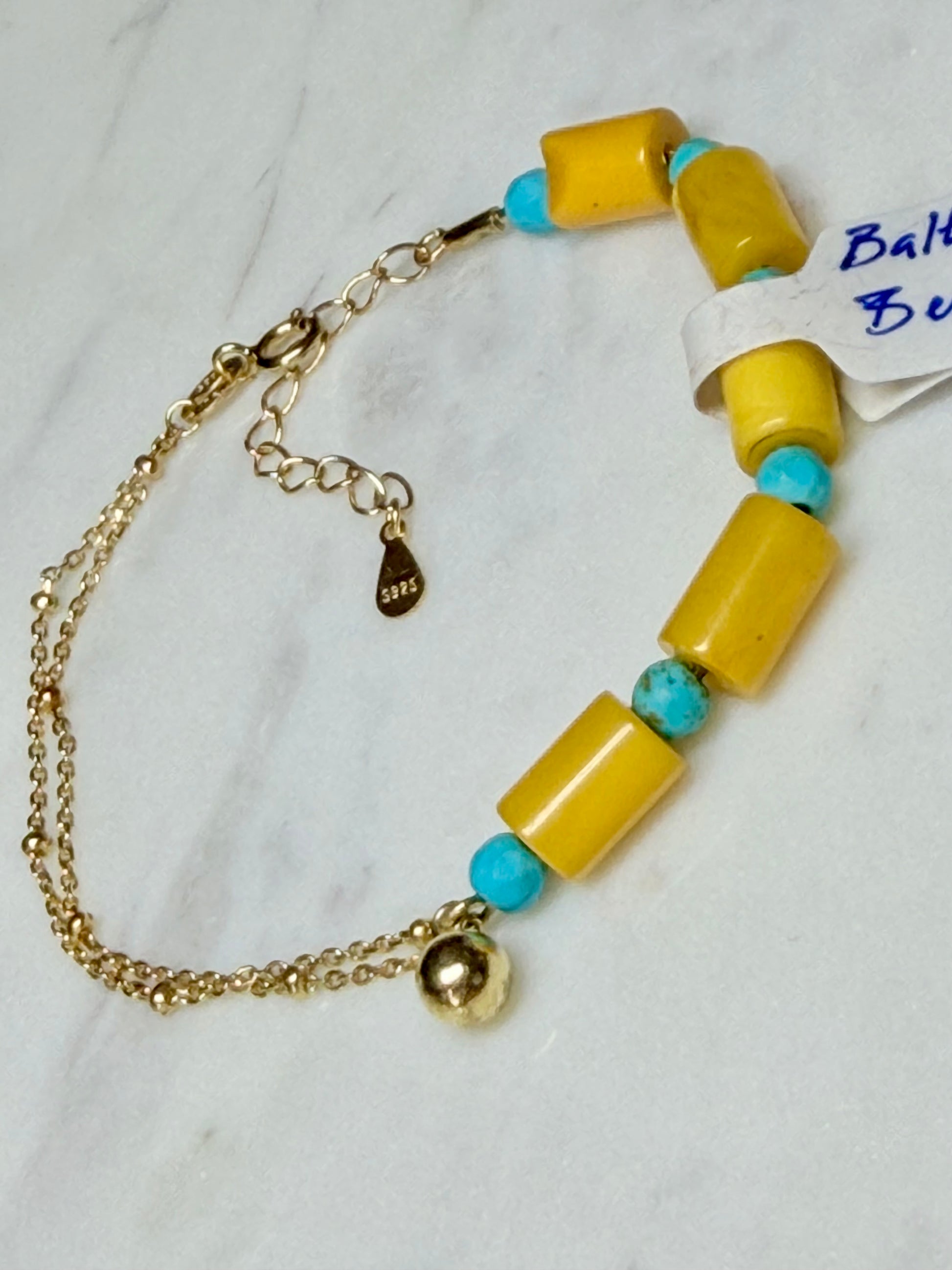 Bernstein Gold 18k plattiertes Armband, mit Türkis, natuerliche Steine Schmuck