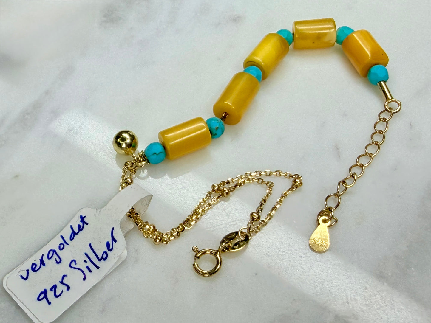 Bernstein Gold 18k plattiertes Armband, mit Türkis, natuerliche Steine Schmuck