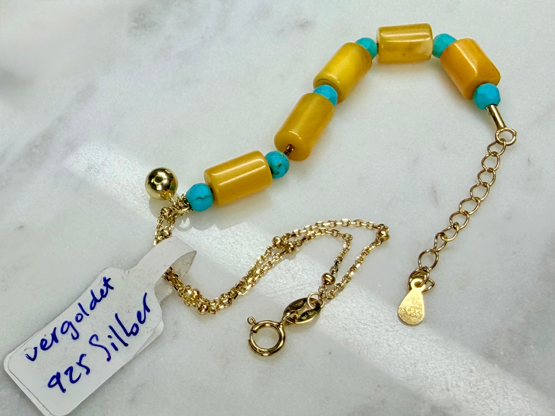 Bernstein Gold 18k plattiertes Armband, mit Türkis, natuerliche Steine Schmuck