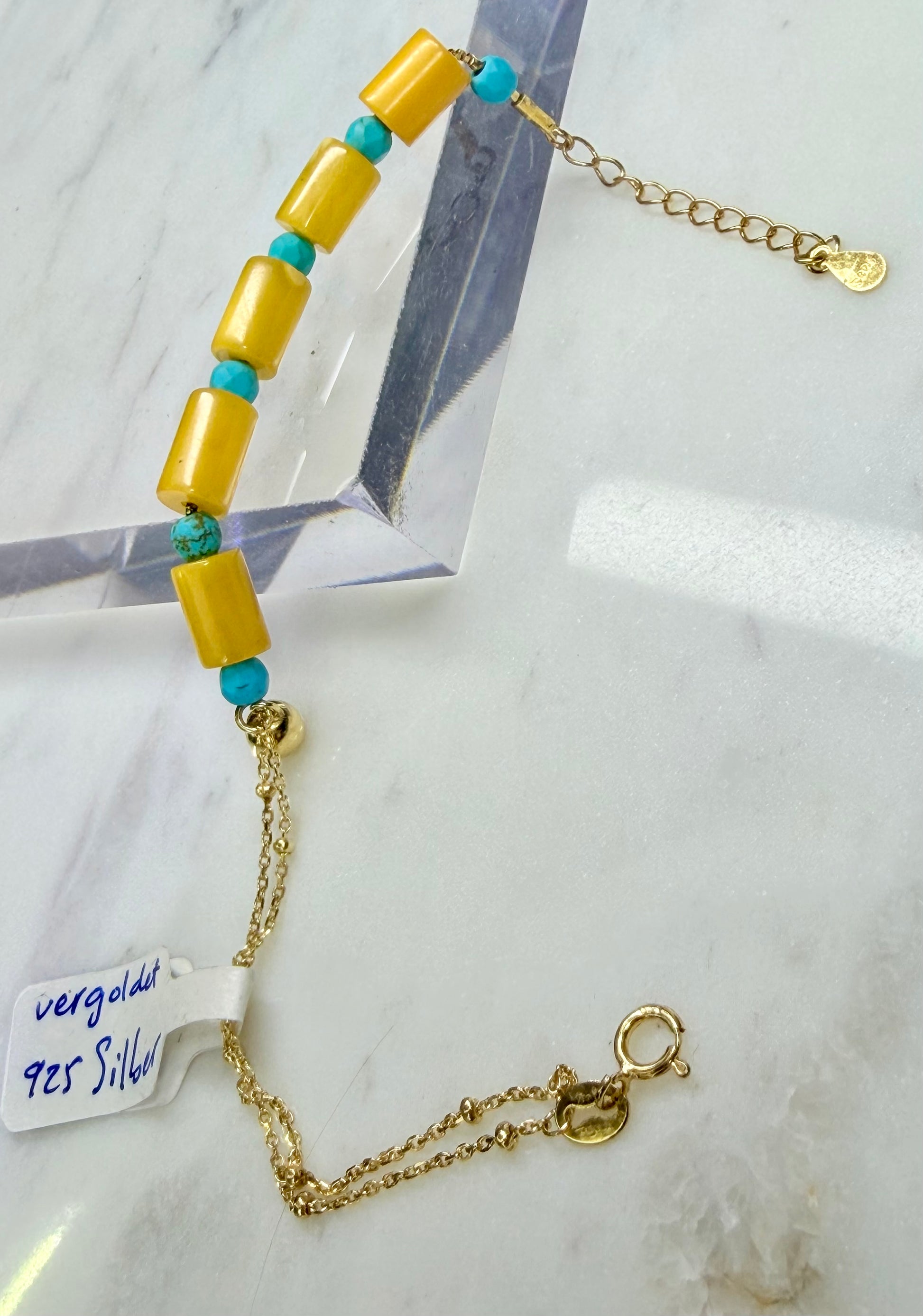 Bernstein Gold 18k plattiertes Armband, mit Türkis, natuerliche Steine Schmuck