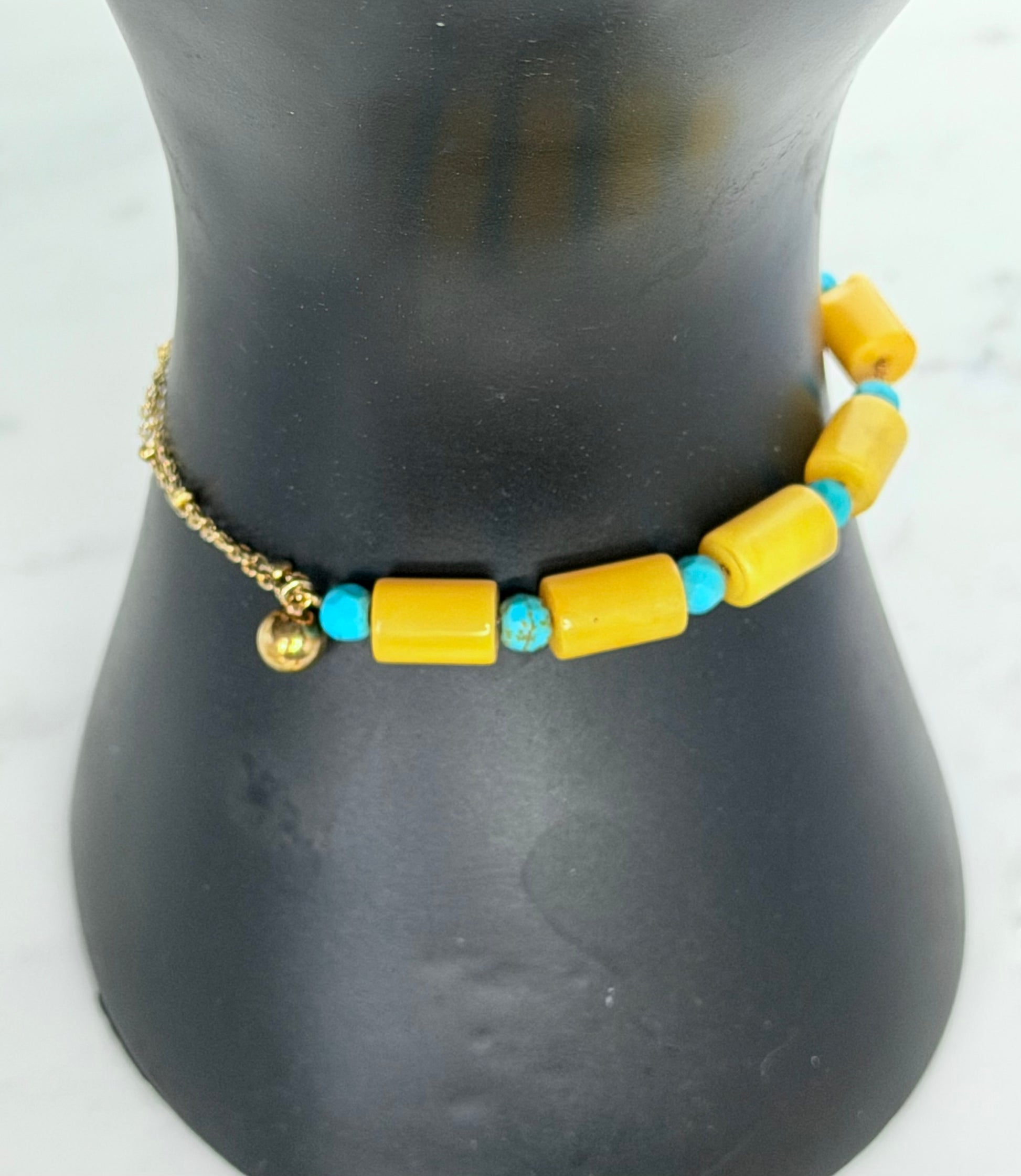 Bernstein Gold 18k plattiertes Armband, mit Türkis, natuerliche Steine Schmuck
