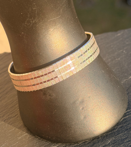 1980er Vintage Streifenarmband, 835er Silber, sicherer Verschluss