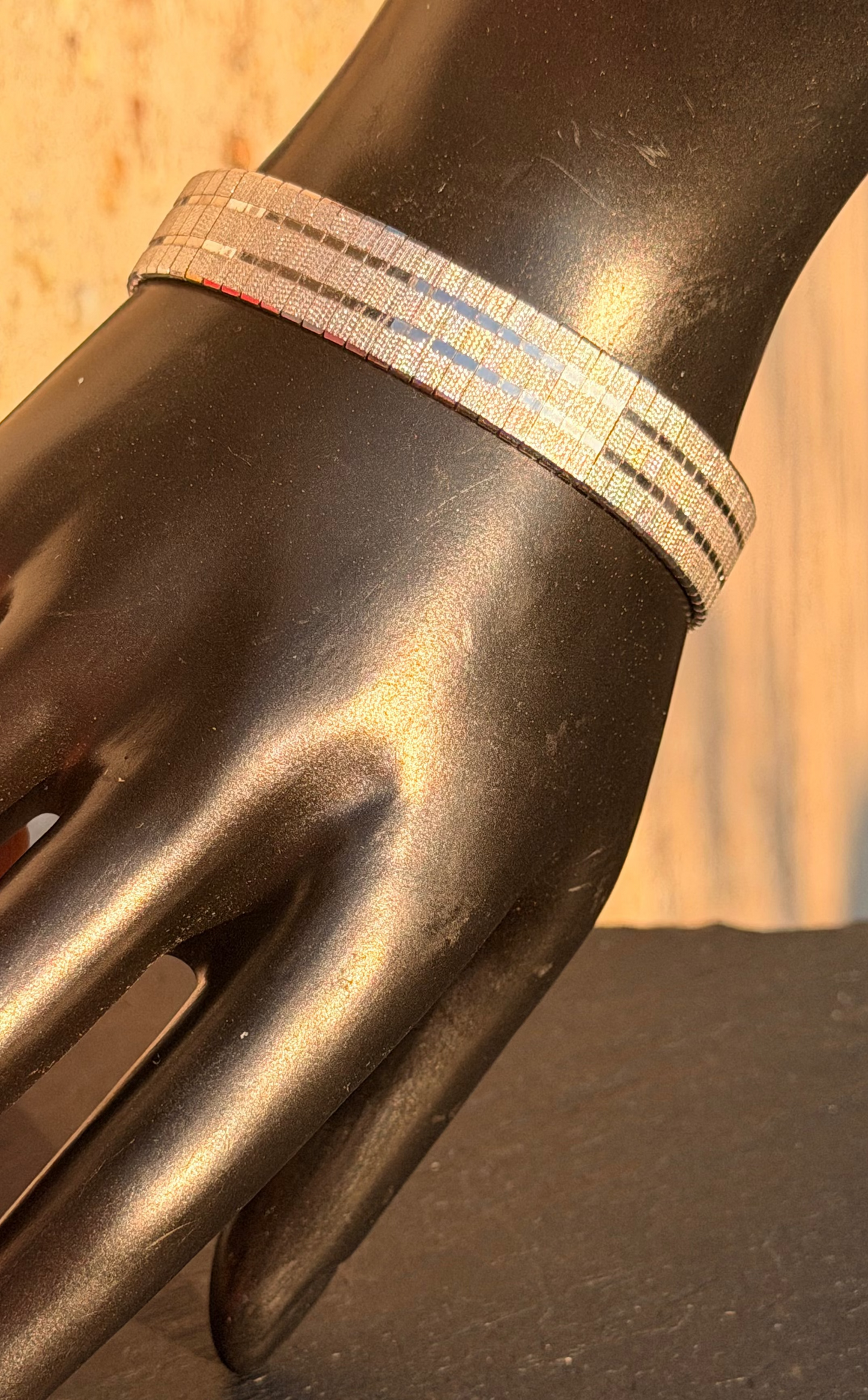 1980er Vintage Streifenarmband, 835er Silber, sicherer Verschluss