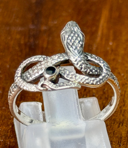 Vintage 925 Silber Schlangenring mit Schwarzer Emaille, Serpent Ring, Gothischer Symbolring