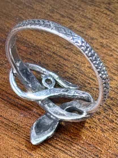 Vintage 925 Silber Schlangenring mit Schwarzer Emaille, Serpent Ring, Gothischer Symbolring